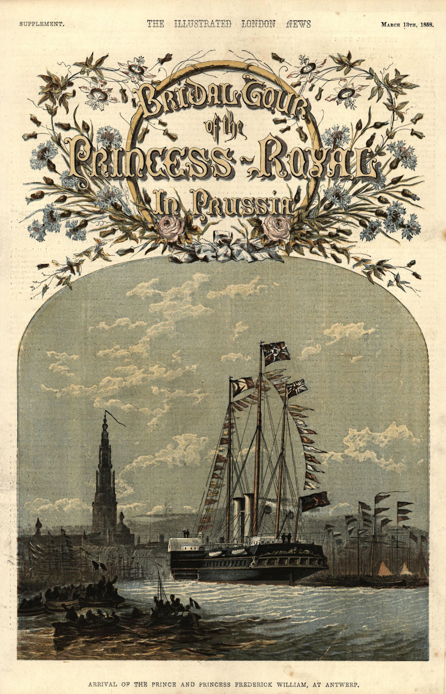 Arrival of the Prince and Princess Frederick William, at Antwerp 1858 print